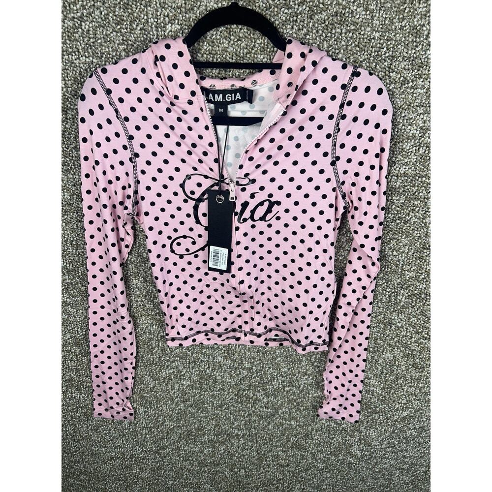 I AM GIA Women's Blare Full Zip Stretch Hoodie Black Pink Polka Dot Sz Medium - Picture 5 of 9